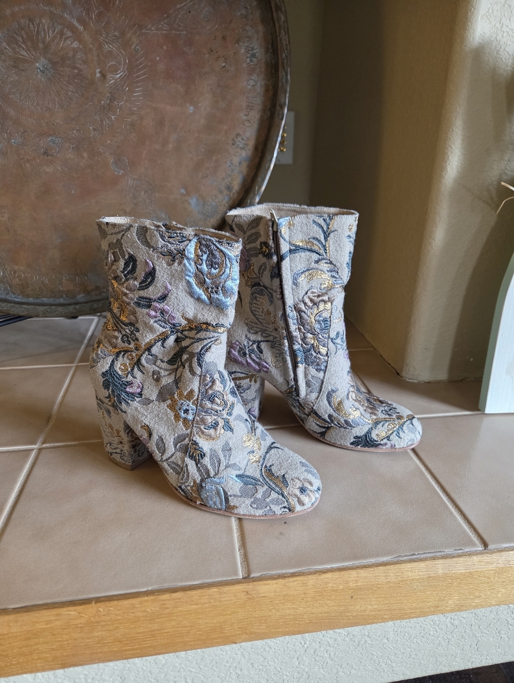 George Esquivel Handmade Tapestry Side Zip Boots Gently Used